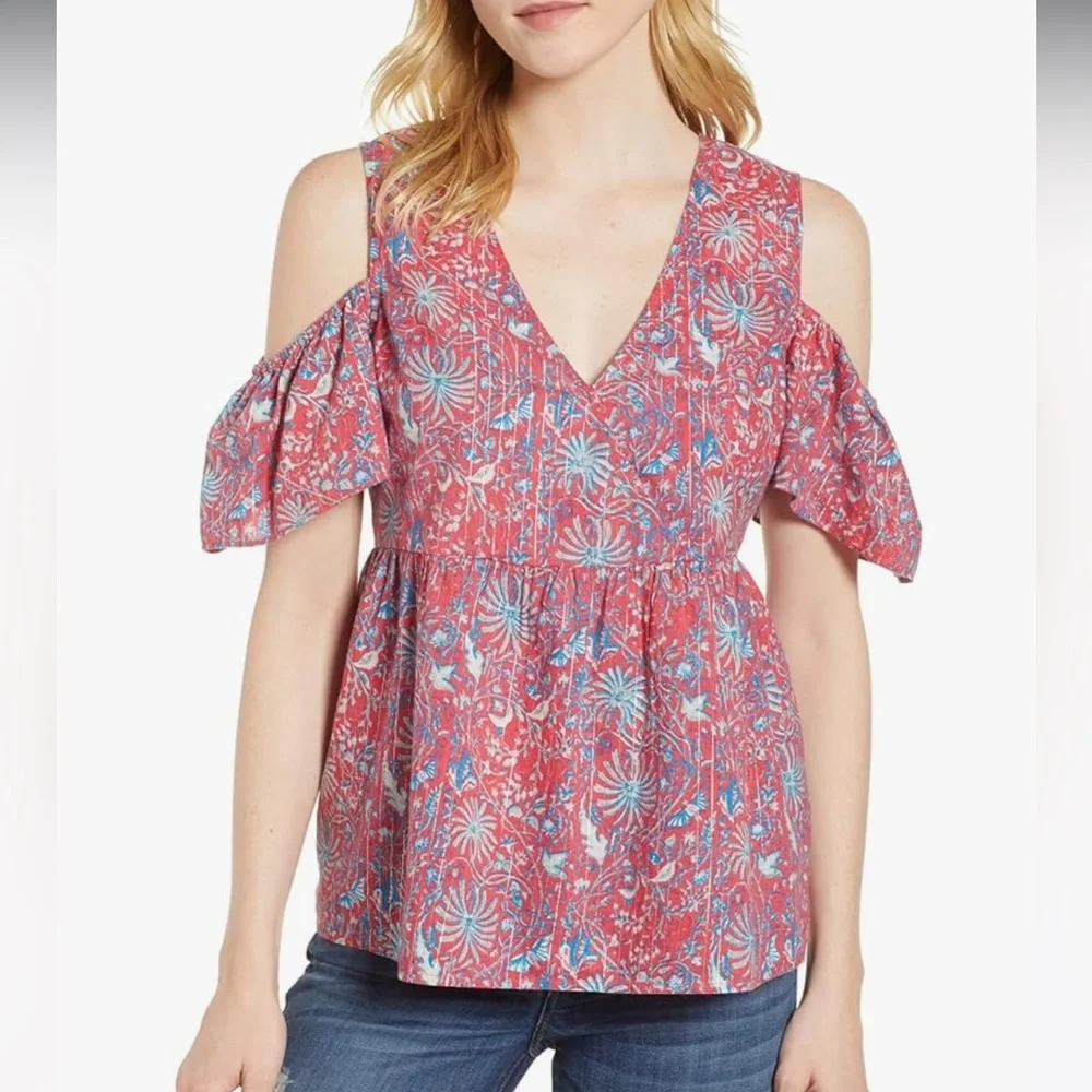 Lucky Brand Printed Cold Shoulder Top